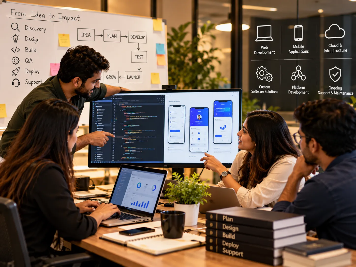 Software development team collaborating